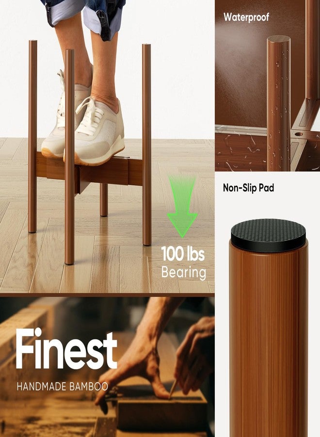MUDEELA Plant Stand for Indoor Plants: Adjustable Width Fits 8–12 Inch Pots - Mid Century Modern Bamboo Plant Stand - 14.5 Inch Single Tier Small Floor Plant Holder, Dark Brown, 1 Pack (Without Pot) - Image 5